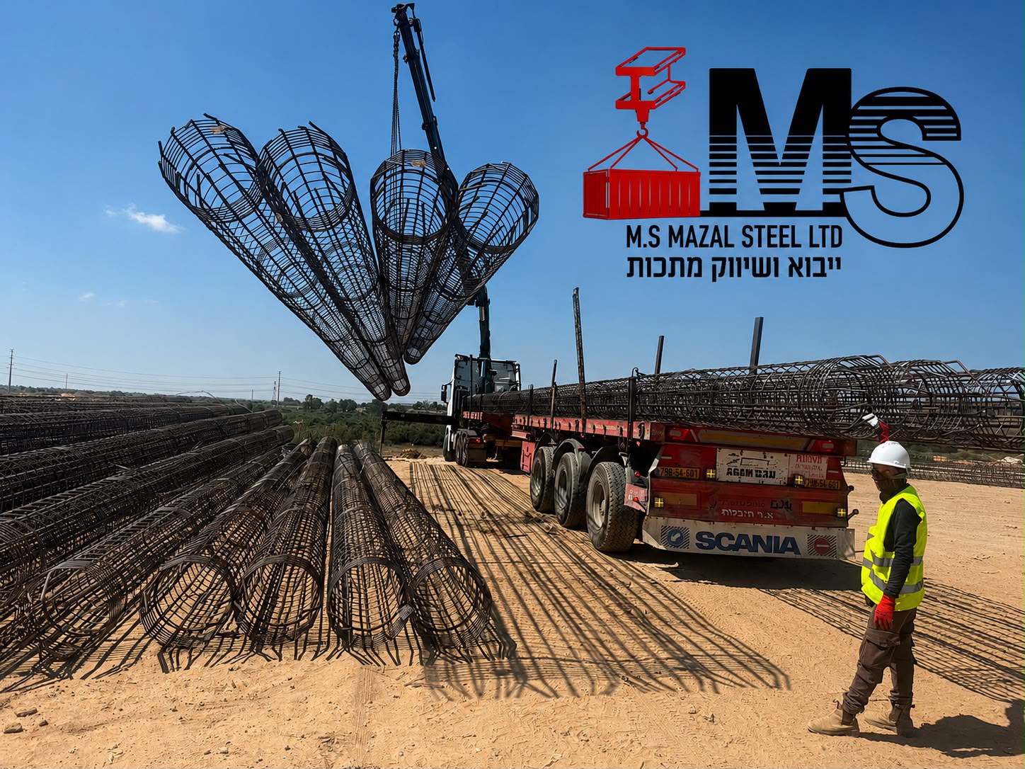 כלובי ברזל לכלונסאות מוכנים לאספקה עם לוגו מזל סטיל