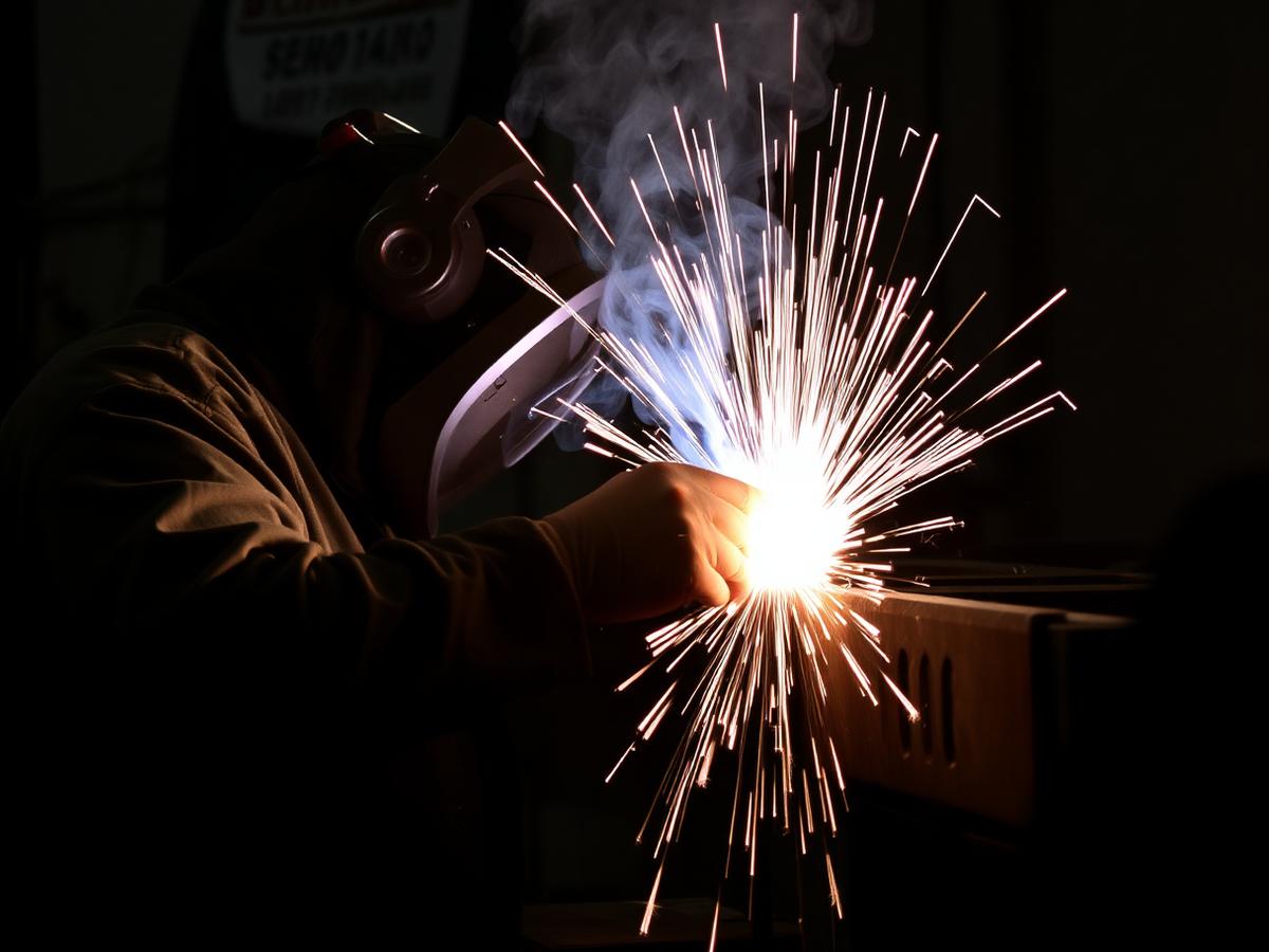 רתך בעבודה עם ניצוצות